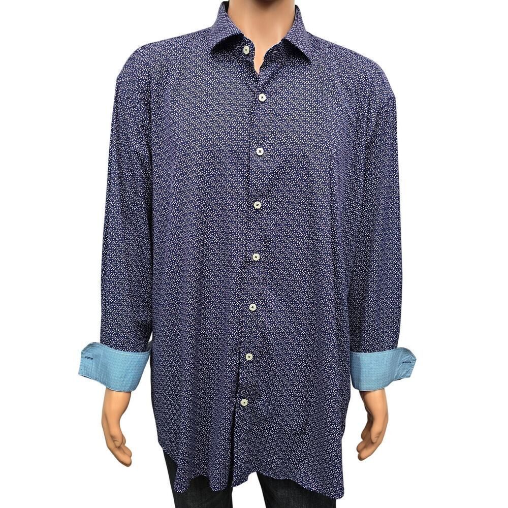 Bugatchi Navy Micro-Print Long Sleeve Button-Down Shirt
